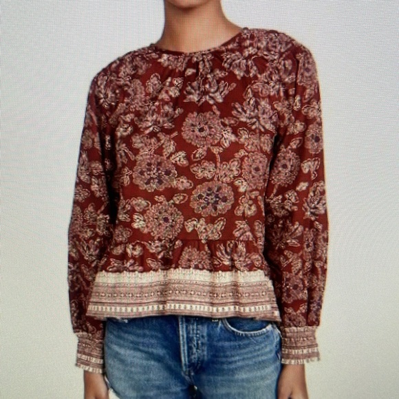 NWOT VERONICA BEARD KESTER BROWN FLORAL PRINT TOP. 8 - Picture 2 of 11